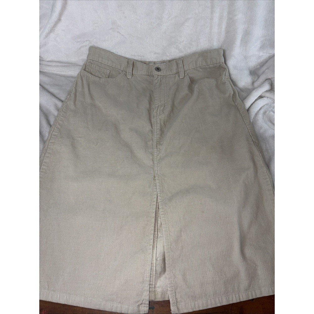 Gap Y2K Beige Corduroy Midi Skirt Front Slit 12 Minimalist Western Academia EUC